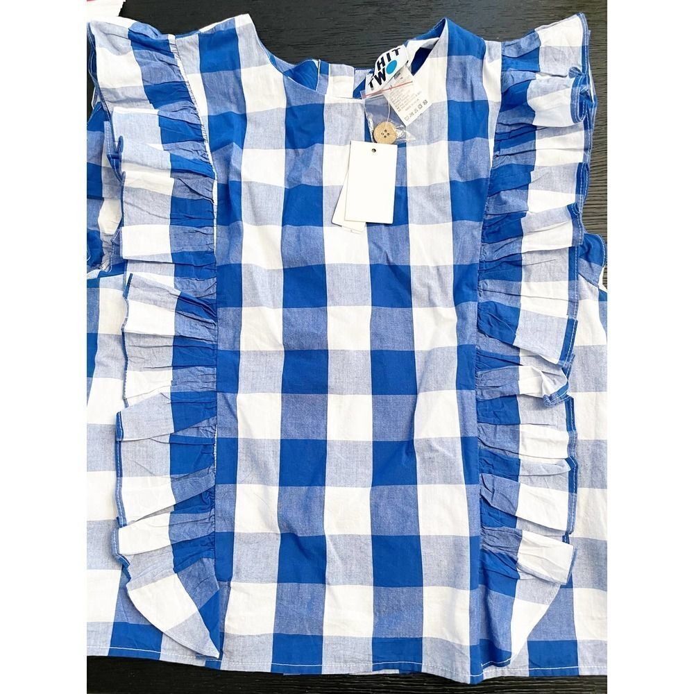 WHIT TWO Anthropologie Blue Cascade Ruffled Blouse MEDIUM - Picture 6 of 10